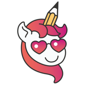 The Word Magic unicorn, in heart glasses