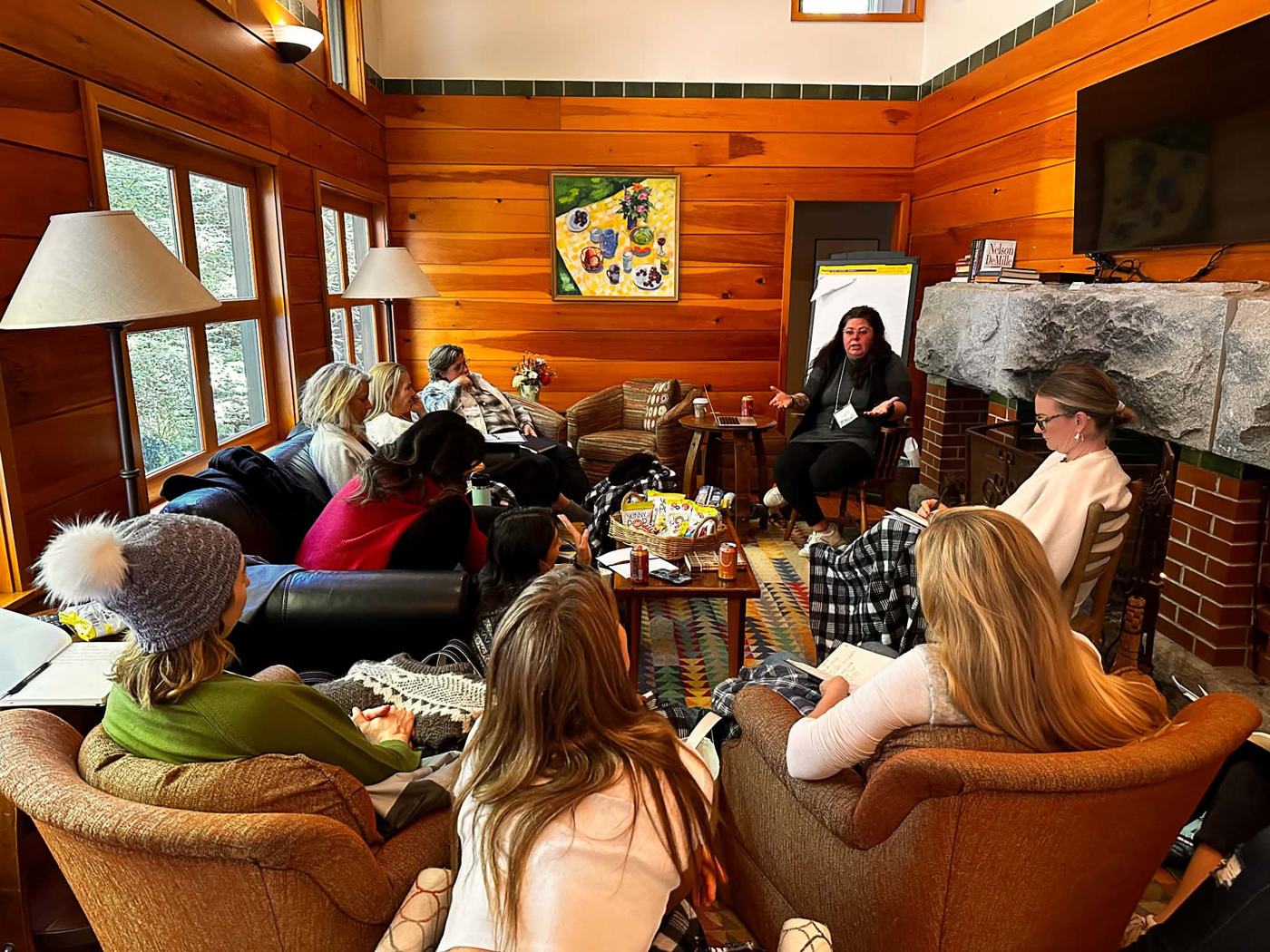 Crystal Adair-Benning teaching a room of authors at Camp Dovetail in Maine