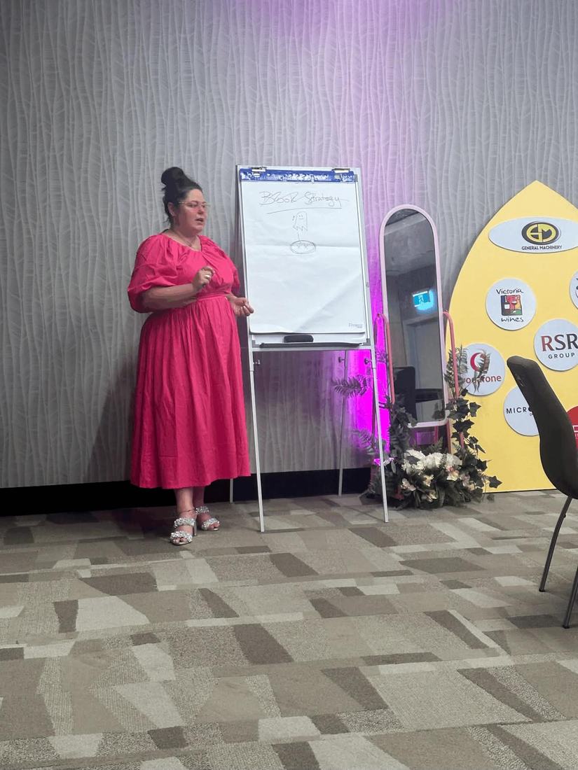 Crystal Adair-Benning running a live book-strategy workshop at The Good Company in Fiji