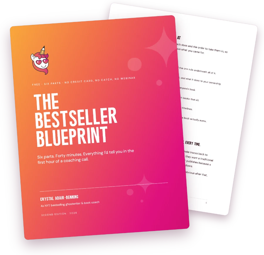 The Bestseller Blueprint 2026 guide cover with an inside page fanned behind it