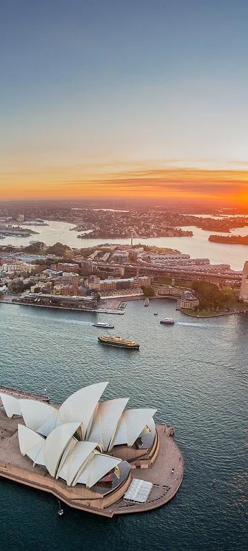 Sydney Opera House from above at sunset