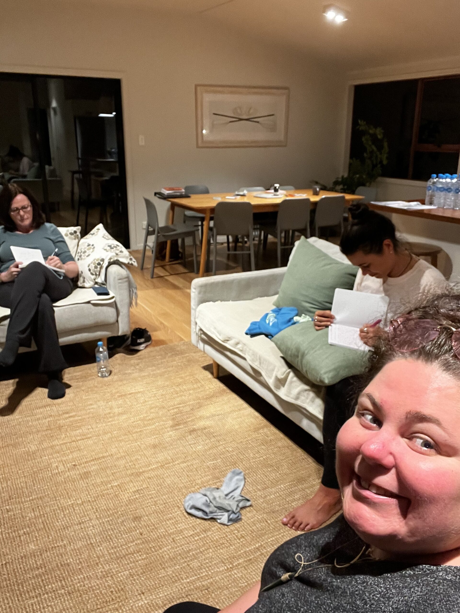 Writers still working in the evening at a Createcation