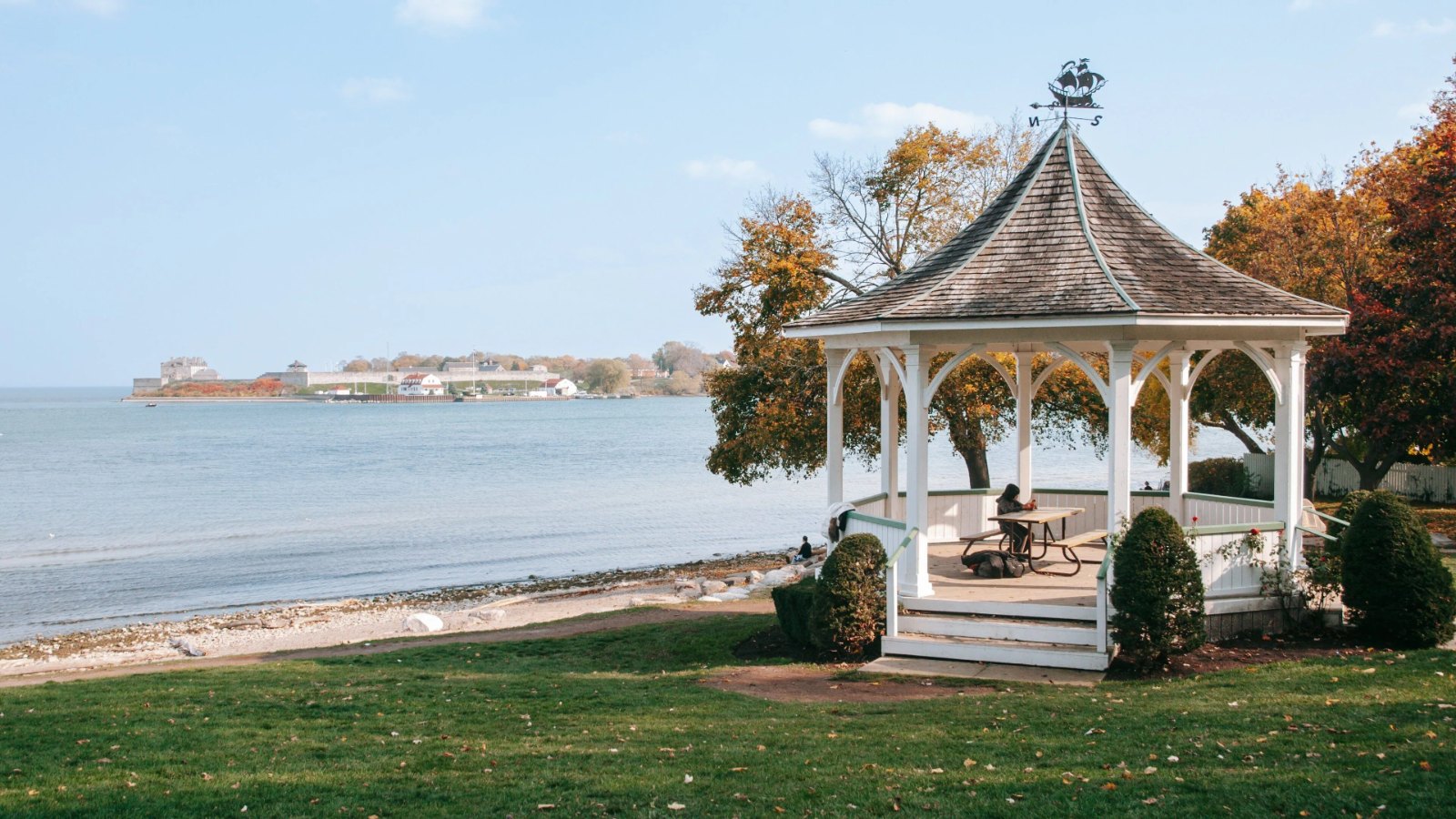 The gazebo in Queen’s Royal Park on Lake Ontario