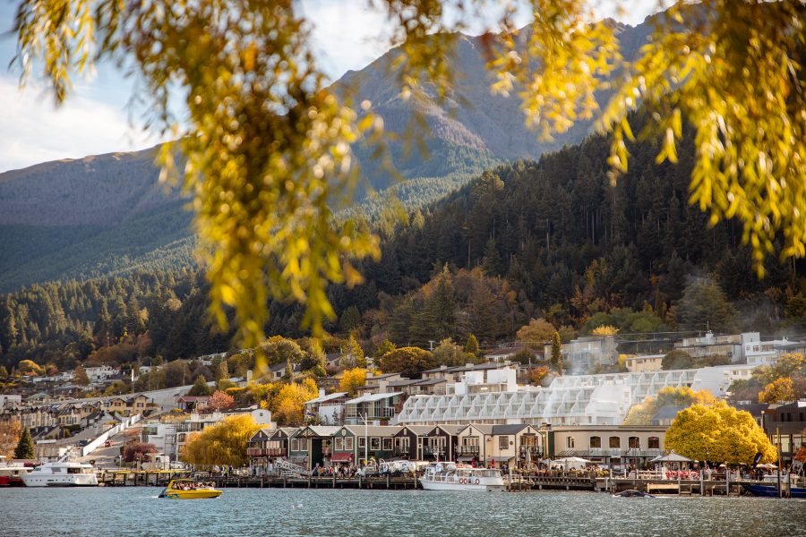Queenstown waterfront in autumn